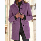 Fashion Stand Collar Woolen Coat With Pockets Fall Winter Casual Button Outwear For Women Clothing Pi-Mart