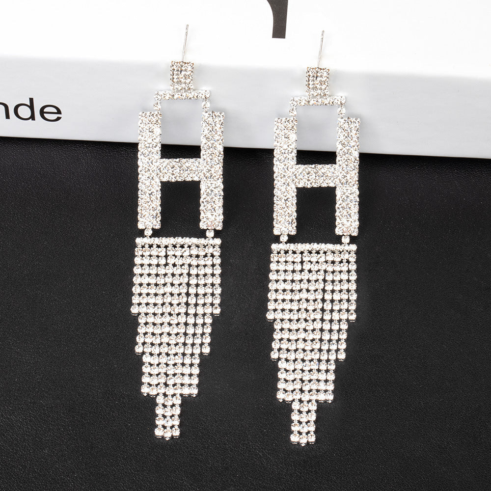 Fashion Jewelry 925 Silver Needle Ornaments Rhinestone Letter B Earrings Banquet Tassel Ear Ornaments Female Pi-Mart