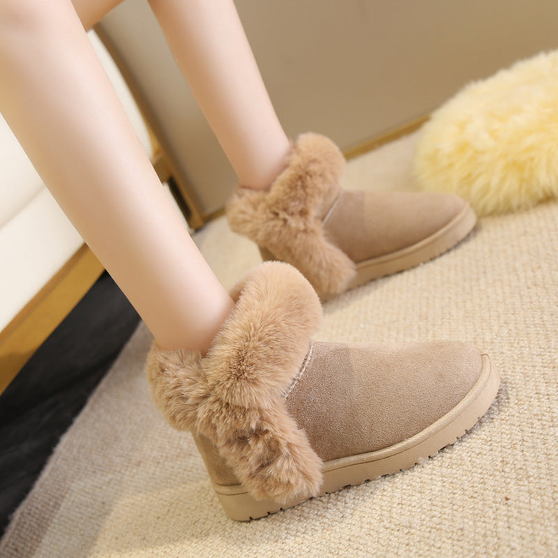 Snow Boots For Women Students Winter Warm Slip On Fluffy Platform Comfy Fleece Ankle Boots Non-slip Plush Cotton Shoes Pi-Mart