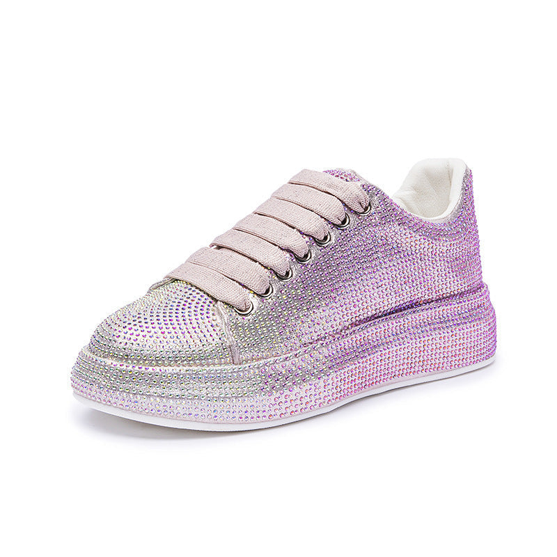 Women's Rhinestone-Embellished Sports Shoes - Waterproof White Wedge Sneakers (4-6cm Heel, Microfiber Leather) Pi-Mart