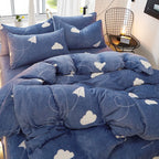 Flannel Bed Sheet Cover, Quilt Cover, Pillowcase And Bedding Set Of 4 Pi-Mart