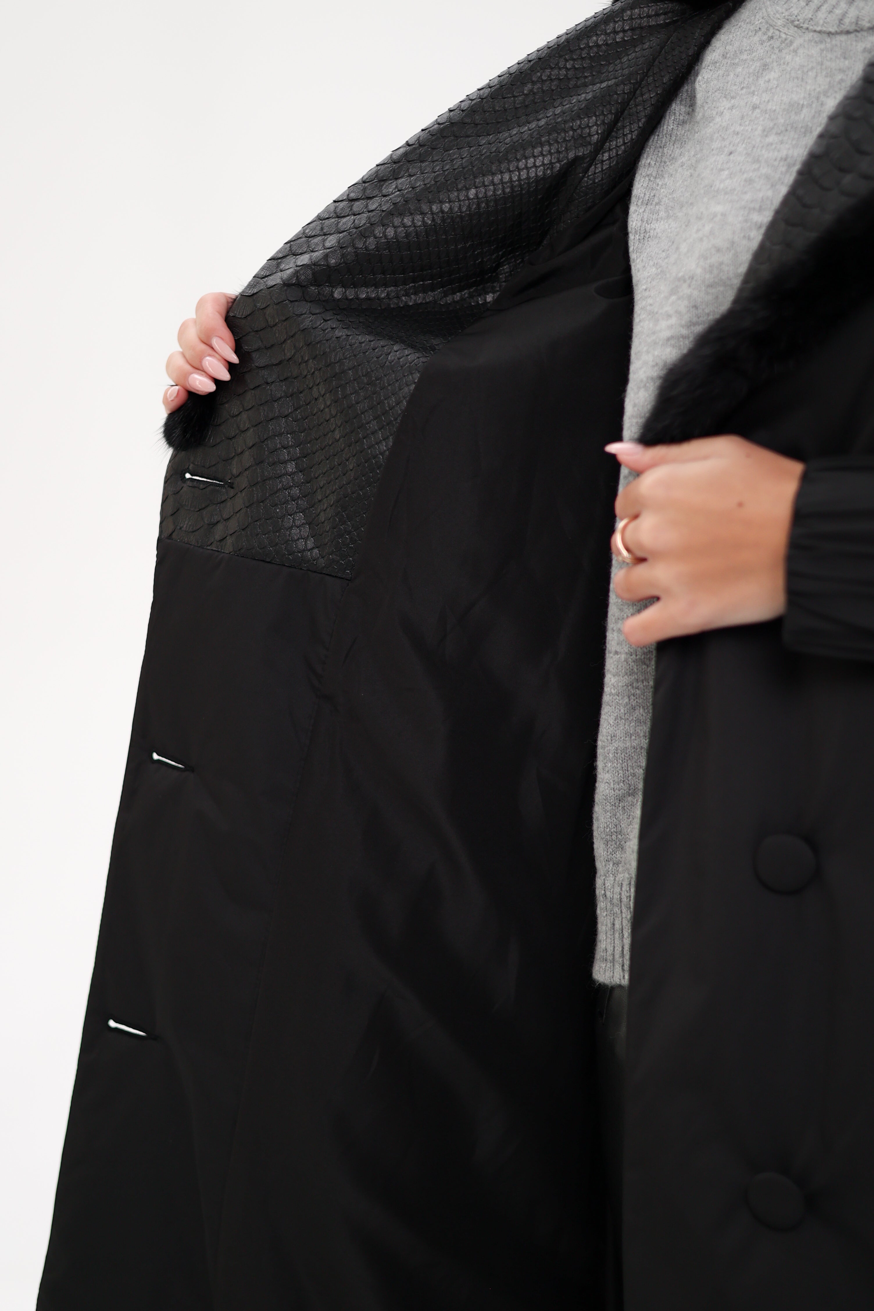 Genuine Mink Fur Real Python Leather Trim Coat - SJB-DIAMOND ELITES