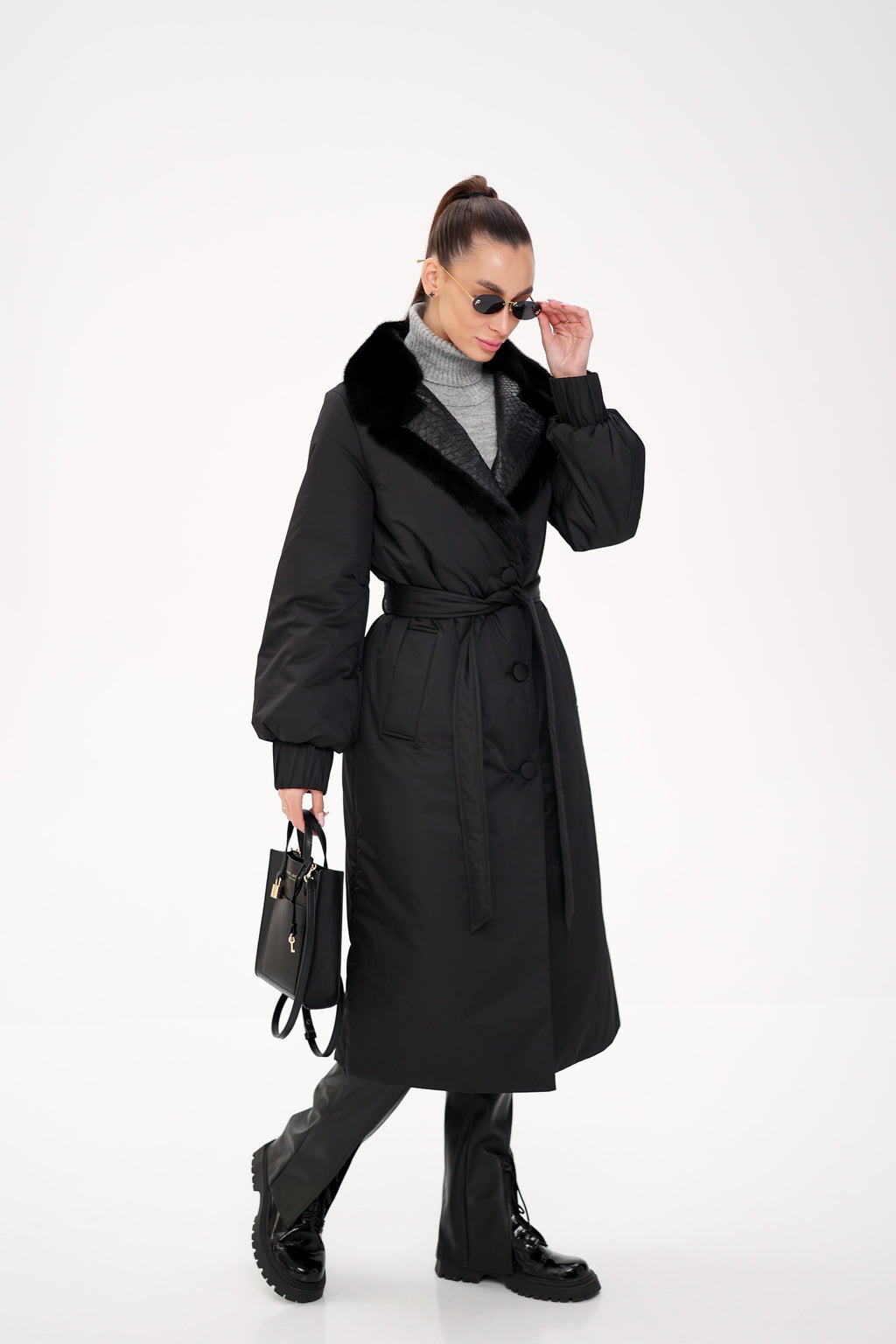 Genuine Mink Fur Real Python Leather Trim Coat - SJB-DIAMOND ELITES
