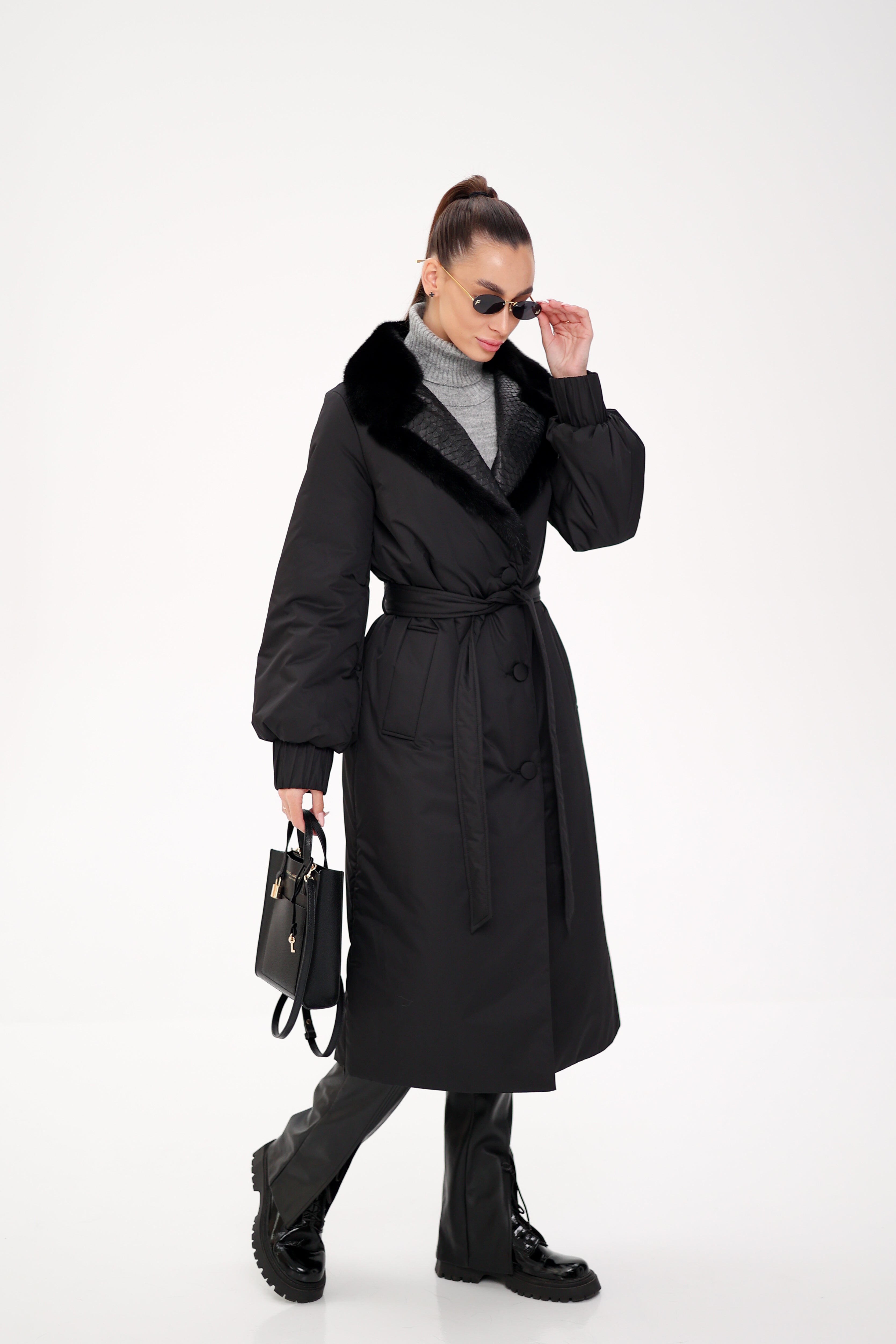 Genuine Mink Fur Real Python Leather Trim Coat - SJB-DIAMOND ELITES