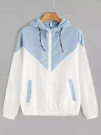 Color Block Hooded Jacket with Elastic Waist (Summer)