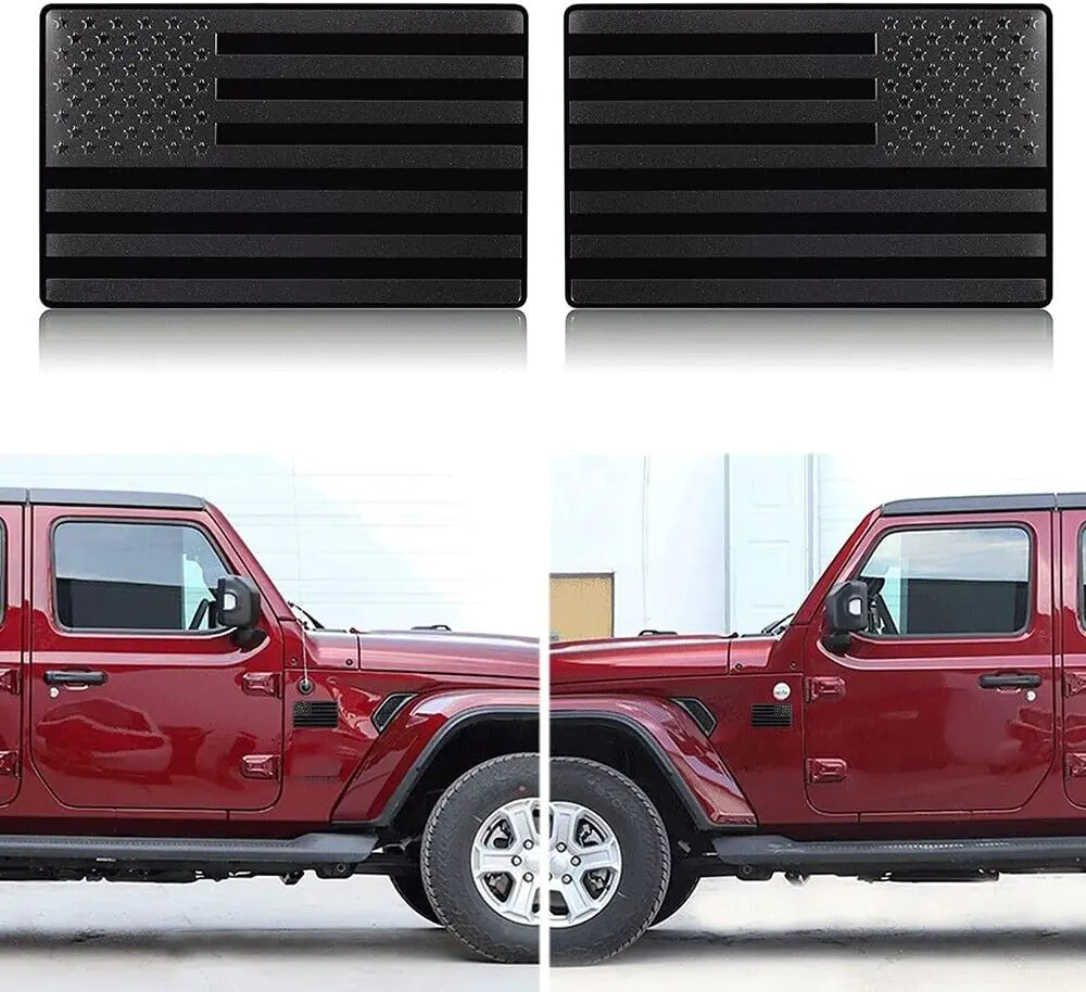 2PCS Metal USA Flag Sticker American Car Truck Decal Emblem Black Pi-Mart