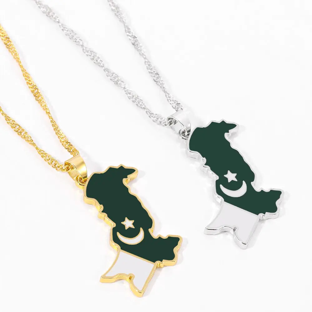 Pakistan Map and Flag Pendant Necklaces Lootquake LLC