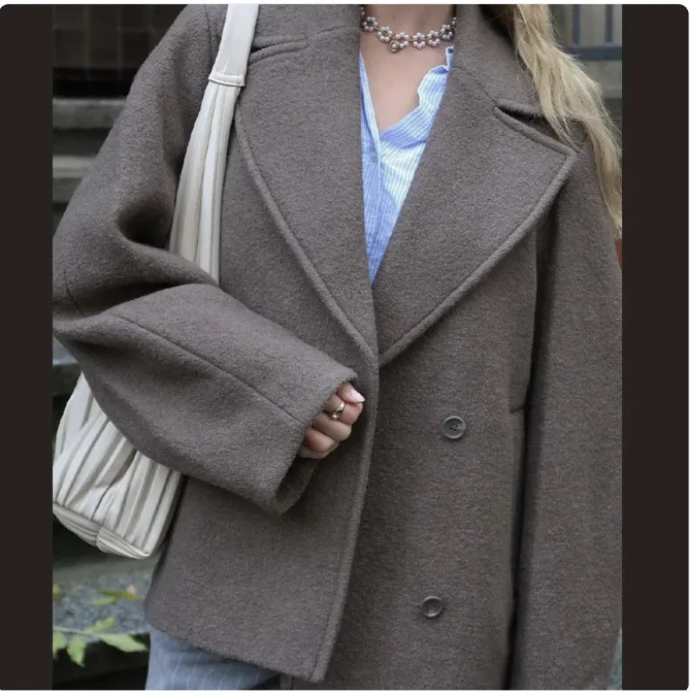 Double-Breasted Short Wool Coat Pi-Mart