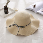 Summer Cap Black Ribbon Decorate Wavy Straw Hat For Girls Hat Kids Sun Cap Baby Beach Hats for Girls