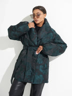 Monochrome Jacquard Down Coat in Vintage Emerald - SJB-DIAMOND ELITES