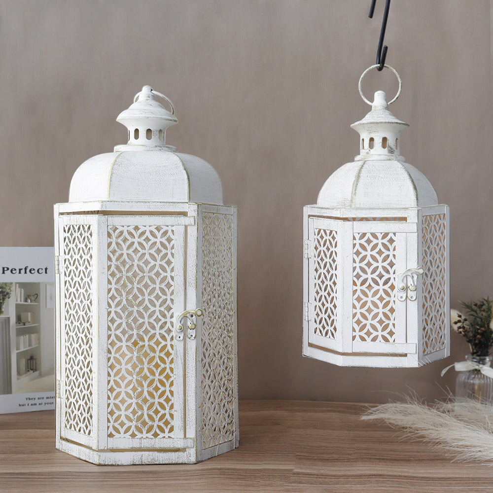 15"&11''H Outdoor Candle Lanterns Rustic Decorative Lanterns Lootquake LLC