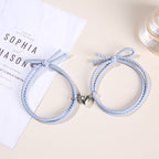 2PCS Magnetic Bracelet Stainless Steel Love Heart Charm Couple Bracelets For Friend Braid Rope Bracelets Magnet Adjustable Rope Matching Bracelet Love Bracelet Couples 2 Pieces Relationship Magnetic Bracelet