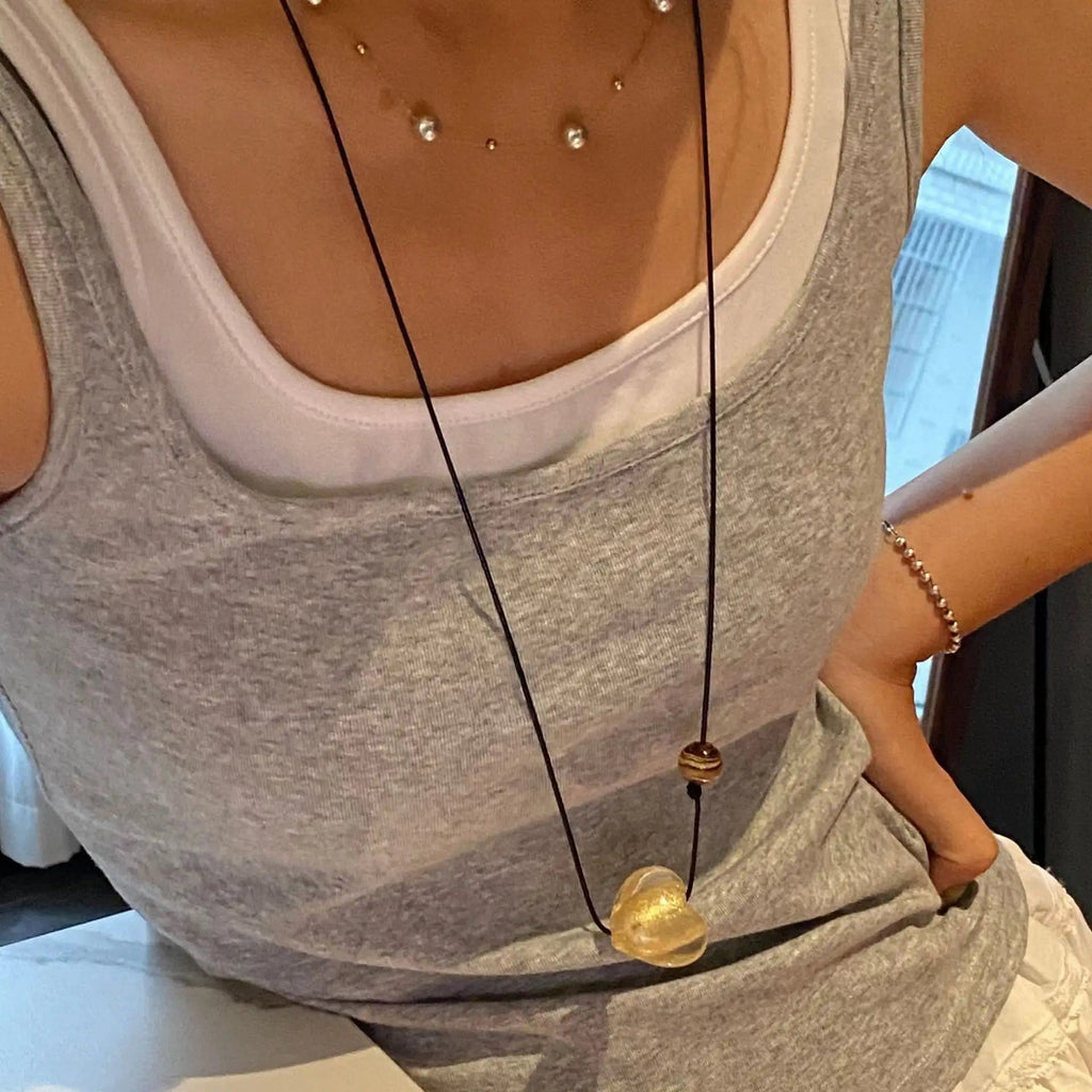 New Style Glass Love Pendant Design Sense Niche Long Necklace Lootquake LLC