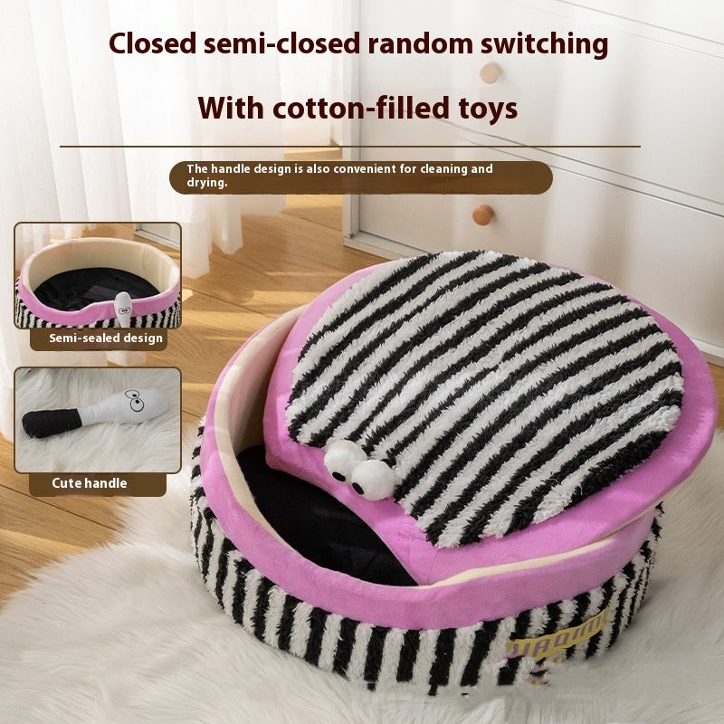 Pet Cat Kennel Striped Three-piece Pet Supplies Pi-Mart
