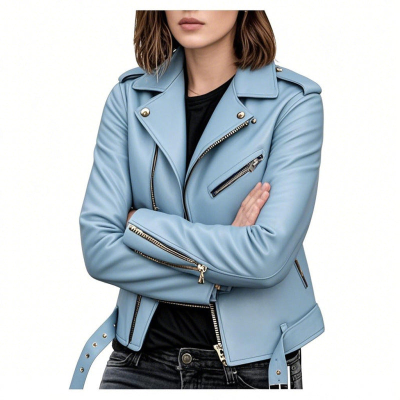 Women's Short Women's Leather Jacket Coat Jacket Pu Pi-Mart