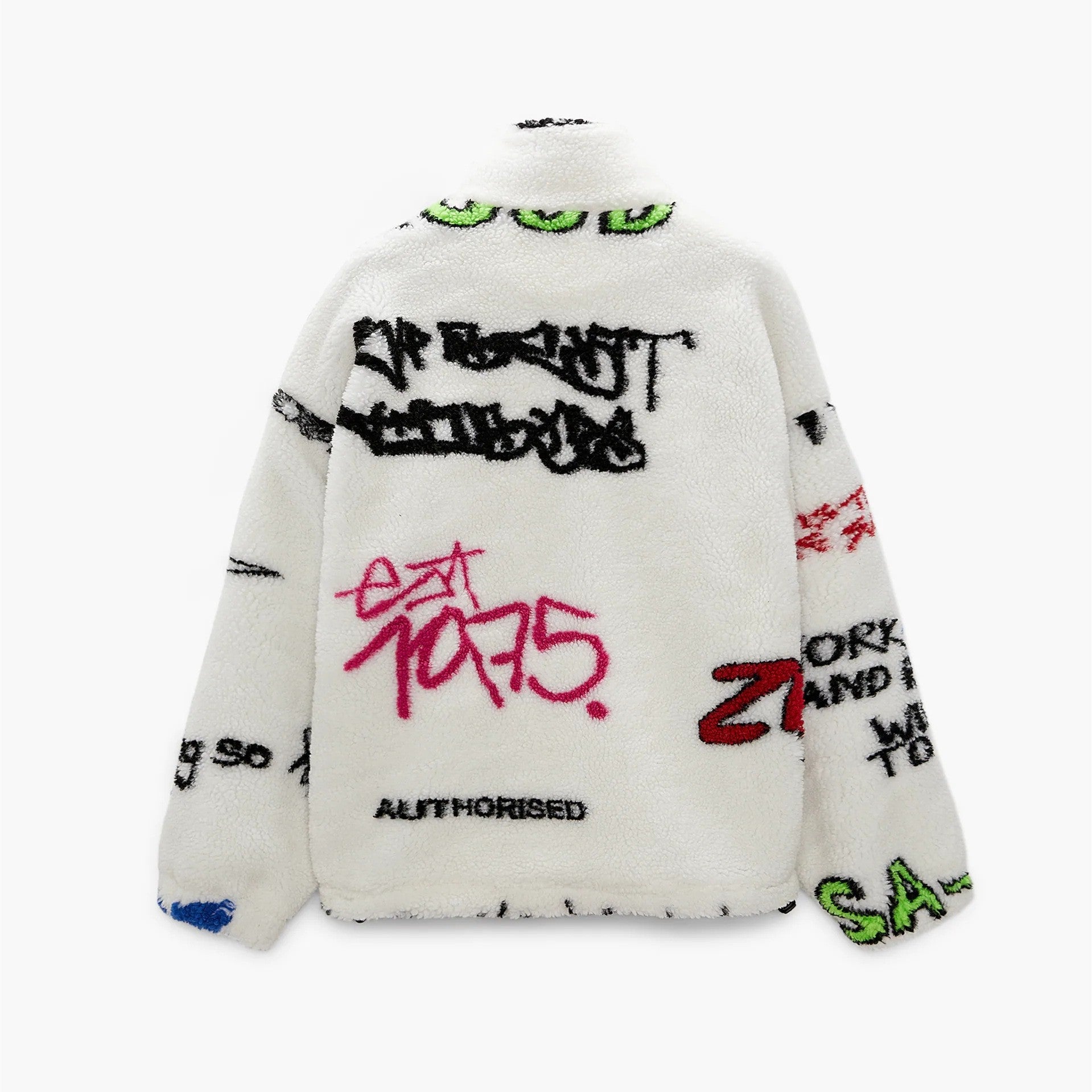 Men's Lamb Wool Graffiti Printed Fleece Jacket Pi-Mart