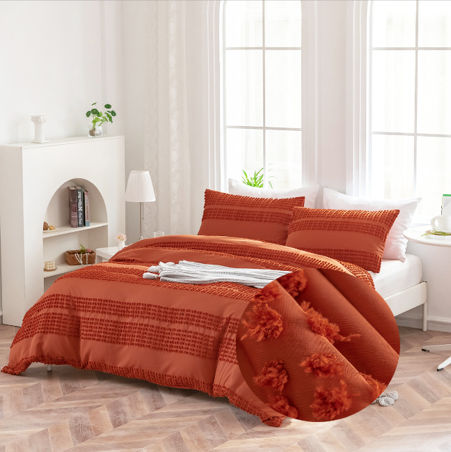 Home Textile Quilt Cover Three-piece Bedding Set Solid Color Cut Flower Quilt Cover Set Pi-Mart
