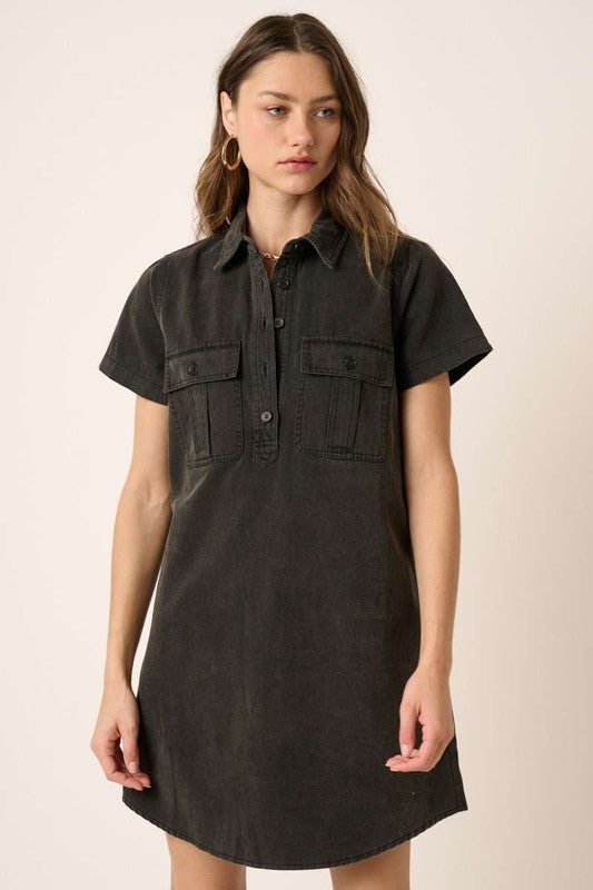 Button Detail Collared Neck Short Sleeve Shirt Dress For Women – Casual, Chic and Versatile Wardrobe Essential Stevvex