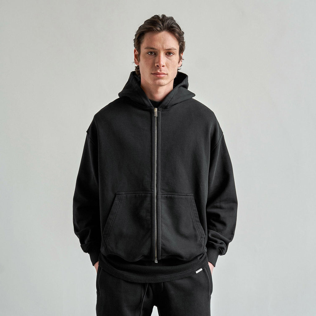 Men's Solid Color Double Zip Hoodie Pi-Mart