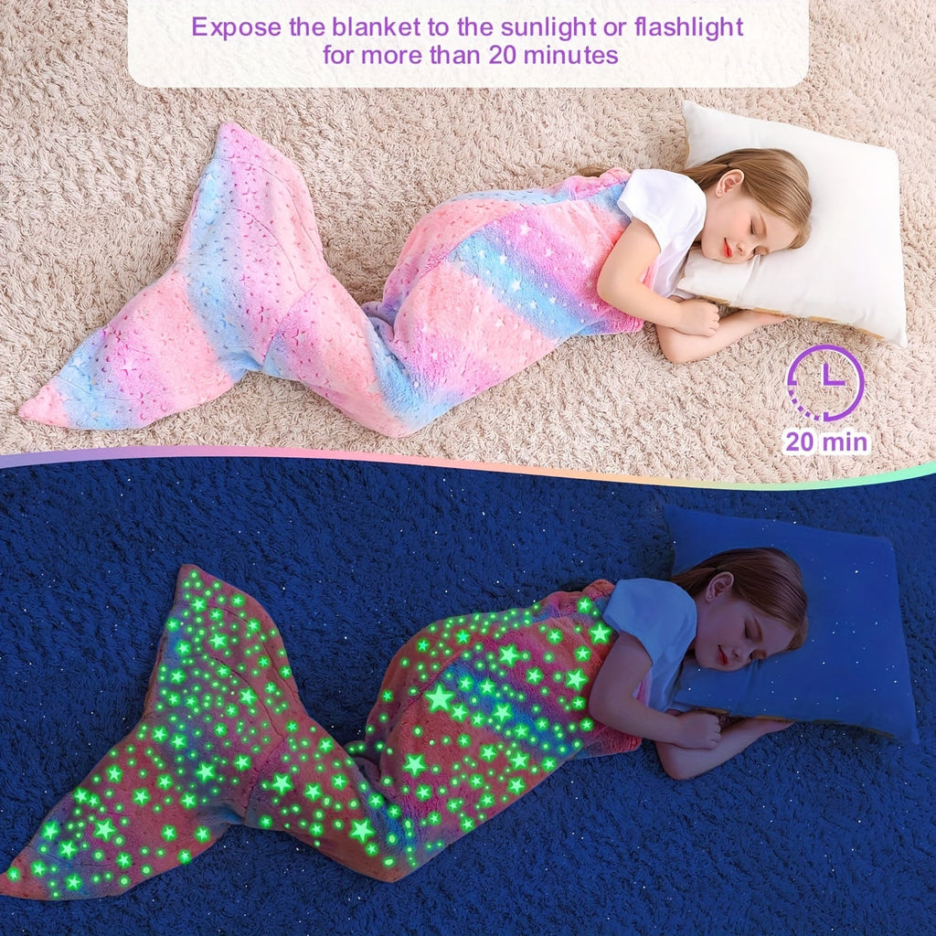 1pc Mermaid Tail Blanket - Glowing Plush Mermaid Wearable Blanket, Suitable For Teen Girls, Teens Adults All Seasons Soft Flannel Fleece Comfortable Blanket Mermaid Unicorn Sleeping Bag, Suitable For Birthday Decoration