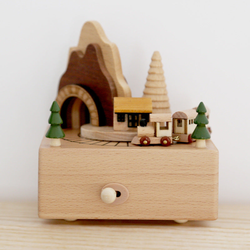 Wooden Music Box Music Box Creative Home Decoration Gifts Children's Birthday Gifts Carousel Swing Rabbit Pi-Mart