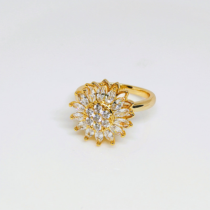 Rotating SUNFLOWER Full Diamond Sunflower Ring Pi-Mart