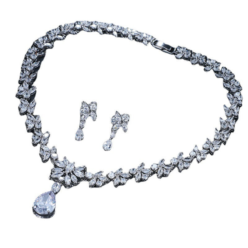 Exquisite Zircon Necklace Earring Set Pi-Mart