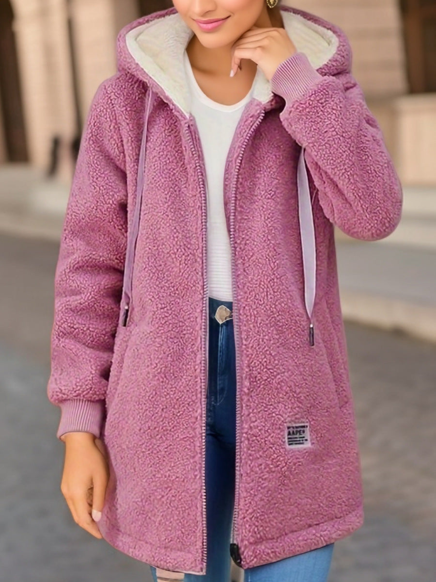 Women's Winter Fleece Hooded Jacket - Thick Korean Casual Zip-Up Sweatshirt with Pockets (M-3XL)