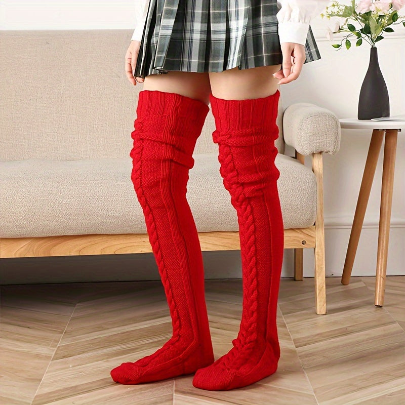 Cozy Cable Knitted Thigh High Socks - Soft & Stylish Over Knee Stockings for Women - Winter Warmth, Perfect Fit, One Size Lootquake LLC