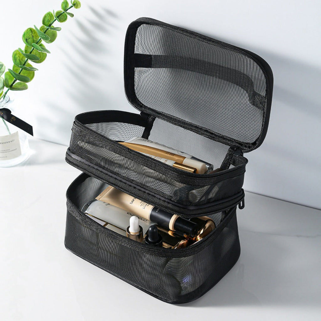 Mesh cosmetic bag, lightweight large capacity three-layer toilet bag, double-layer storage bag, travel mesh bag, tool storage box portable, Mesh ShowerTote Bag, - SJB-DIAMOND ELITES