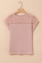 Mist Green Hollow Patchwork Waffle Knit Top