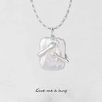 Unique Square Baroque Pearl Couple Pendant Necklace Valentines Day Lover Gift Party Jewelry