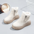 Women's Plaid Pattern Platform Ankle Boots Casual Side Zipper Plush Lined Snow Boots Winter Comfortable Short Boots Pi-Mart