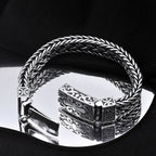 S925 Silver Wide Version Braided Bracelet Men's Thick Generous Ring Buckle Interlock Bracelet Pi-Mart