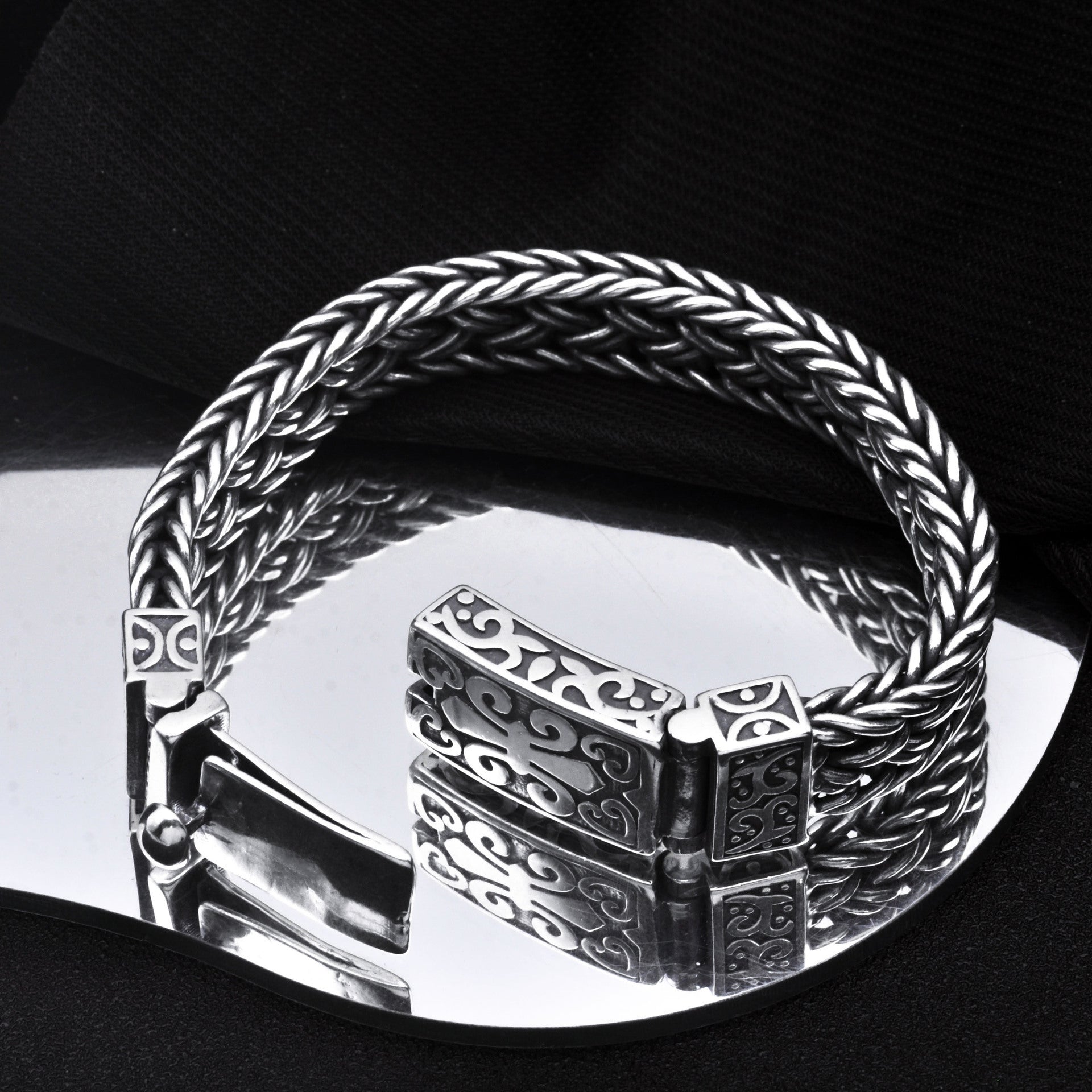 S925 Silver Wide Version Braided Bracelet Men's Thick Generous Ring Buckle Interlock Bracelet Pi-Mart