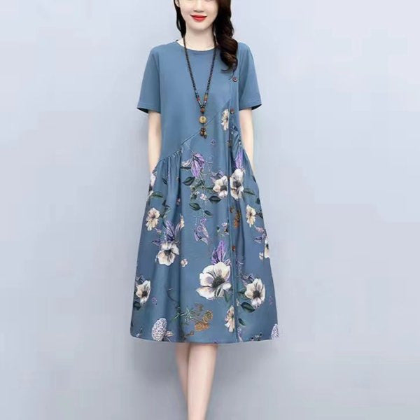 Retro Printed Fat Slim Fit Slimming Loose Casual Patchwork Dress Lootquake LLC