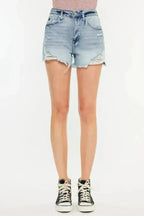 Kancan Distressed High Waist Denim Shorts with Pockets