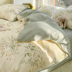 Washed Cotton Bedding Set - Plant and Flower Pattern Four-Piece Duvet Cover Set Pi-Mart