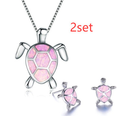 Fashion Turtle Simple Necklace Stud Earrings Set Pi-Mart