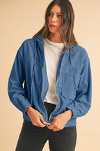 Real Teal Corduroy Zip-Up Hooded Jacket – Femstylo