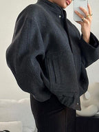 Autumn Casual Full Size Drop Shoulder Snap Down Jacket with Buttoned Front and Pockets Stevvex