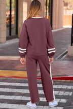 Varsity Stripe Pullover and Drawstring Pant Set THRIXINE