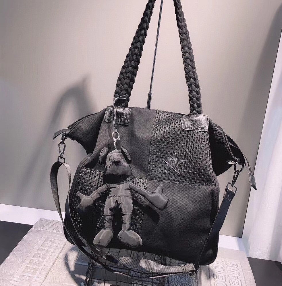 Large Shoulder Bag with Patchwork Details simple Casual Oxford Fabric hobo bag for women - SJB-DIAMOND ELITES