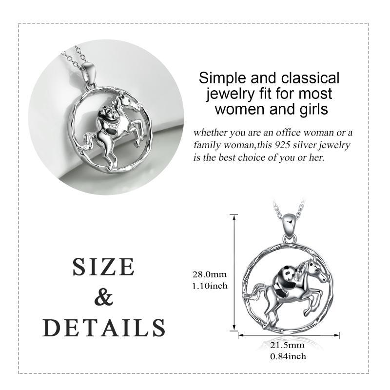 925 Sterling Silver Horse and Panda Running Horse Pendant Necklace Jewelry Lootquake LLC