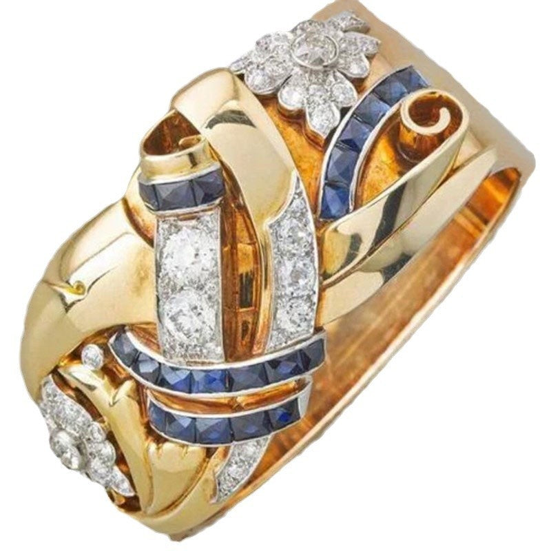 Retro Hollow Ring European And American Exaggerated Flower-shaped Zircon Pi-Mart