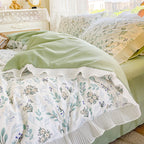 Washed Cotton Small Floral Quilt Cover, Four Piece Bed Sheet Set Pi-Mart
