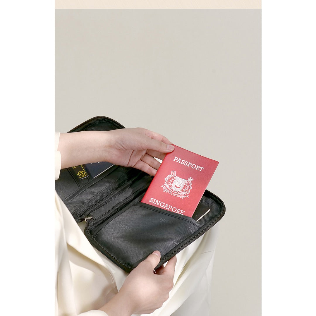 Large capacity passport bag, multi-function document storage bag, PU waterproof travel storage bag, anti-theft tote certificate bag. - SJB-DIAMOND ELITES