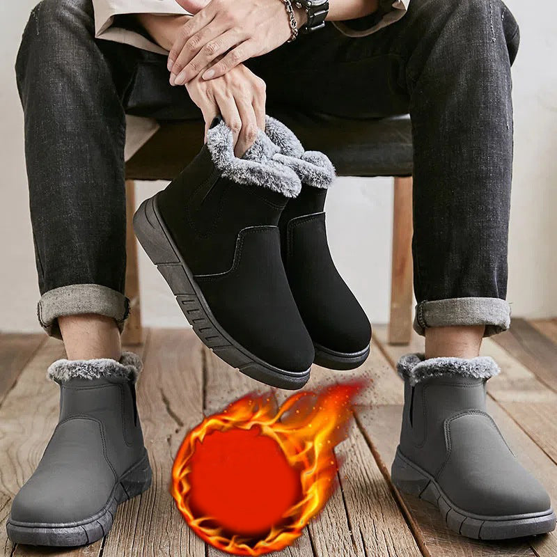 Winter Snow Boots Men V Cutout Shoes With Plush Ankle Boots Pi-Mart