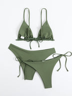 Essential Edge 3-Piece Bikini Set for Women – Solid Color High-Cut Triangle Top Two-Style Bottoms with Side Lace-Up Design & Quick-Drying Comfort – Versatile Women's Swimwear for Summer Pool Beach & Travel Stevvex