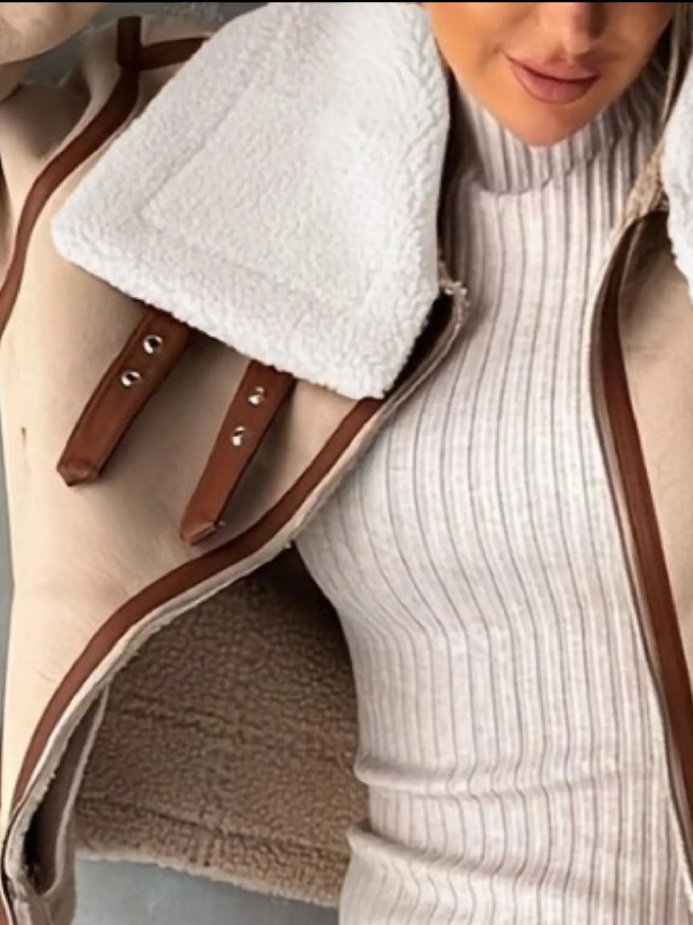 Shearling Lined Zip Up Jacket THRIXINE